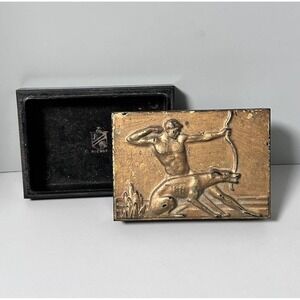 Vintage Deco BLACK & GOLD HICKOK Plastic Trinket Cigarette BOX Archer Dog 1930s
